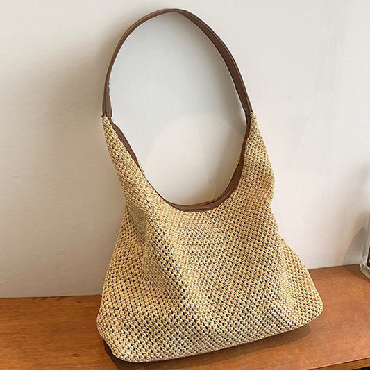 2 In 1 Vintage Straw Woven Women Summer Shoulder Bag