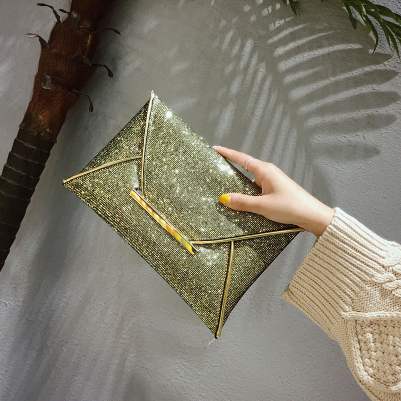 Women Chic Sequin Clamshell Design Solid Color Clutch Bag