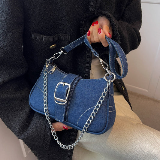 Sac à bandoulière en jean avec chaîne tendance 