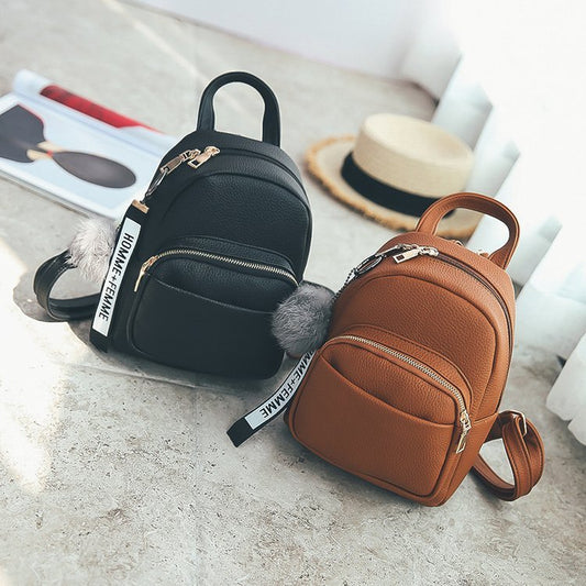 Women Vintage Zipper Design Solid Color Mini PU Backpack