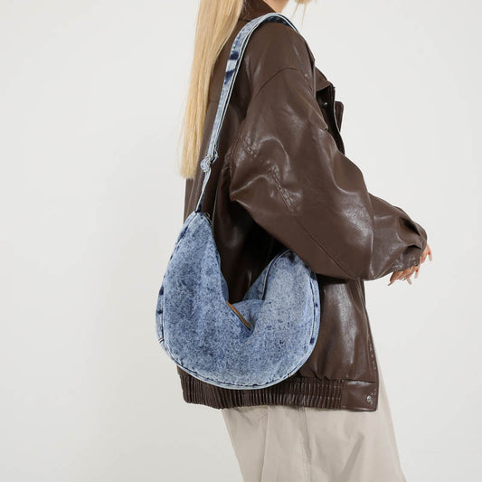 Sac à bandoulière en jean simple et tendance, grande capacité 