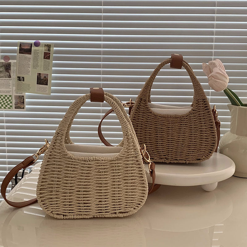 Women Fashion Casual Straw Woven Beach Crossbody Bag