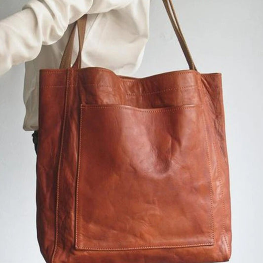 Sac à main en cuir souple pour femme, style vintage, ciré, grande capacité, tendance 
