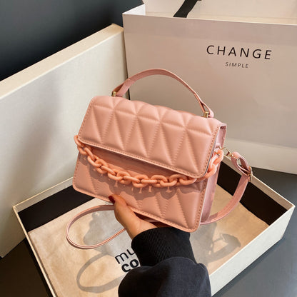 Petit sac à main carré rétro tendance avec chaîne rhomboïdale 