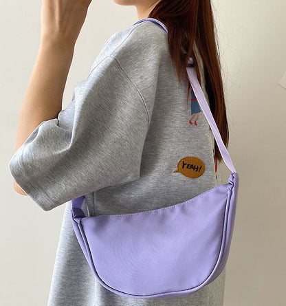 Sac à bandoulière simple et tendance pour femme, couleur unie, fermeture éclair, forme boulette 