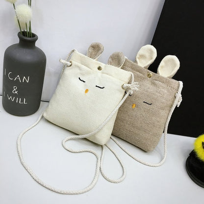 Women Cute Rabbit Shape Design Linen Crossbody Bag