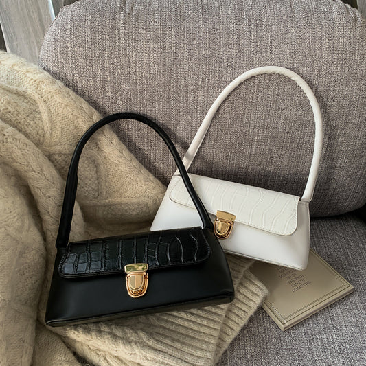 Sac à main tendance en PU pour femme, couleur unie, avec boucle à rabat 