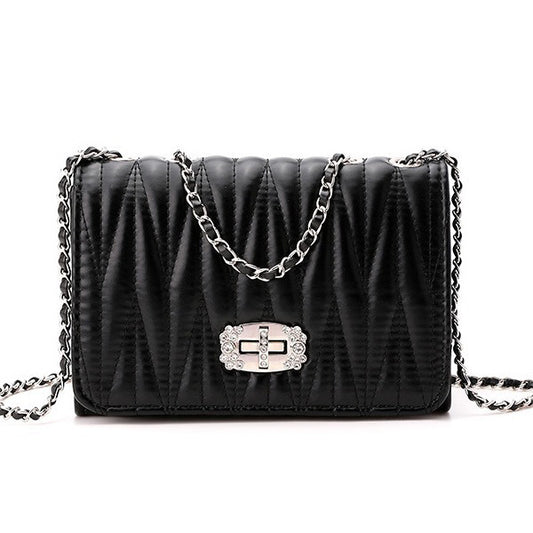 Women Fashion Casual Solid Color Chain Small Square Shoulder Bag