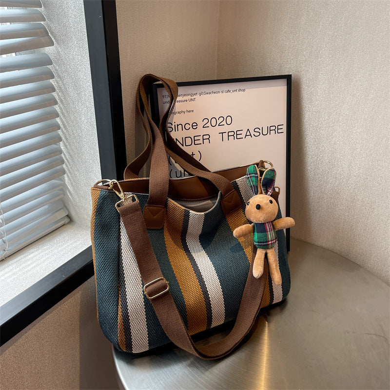 Women'S Fashion Stripe Large Capacity Canvas Tote Bag