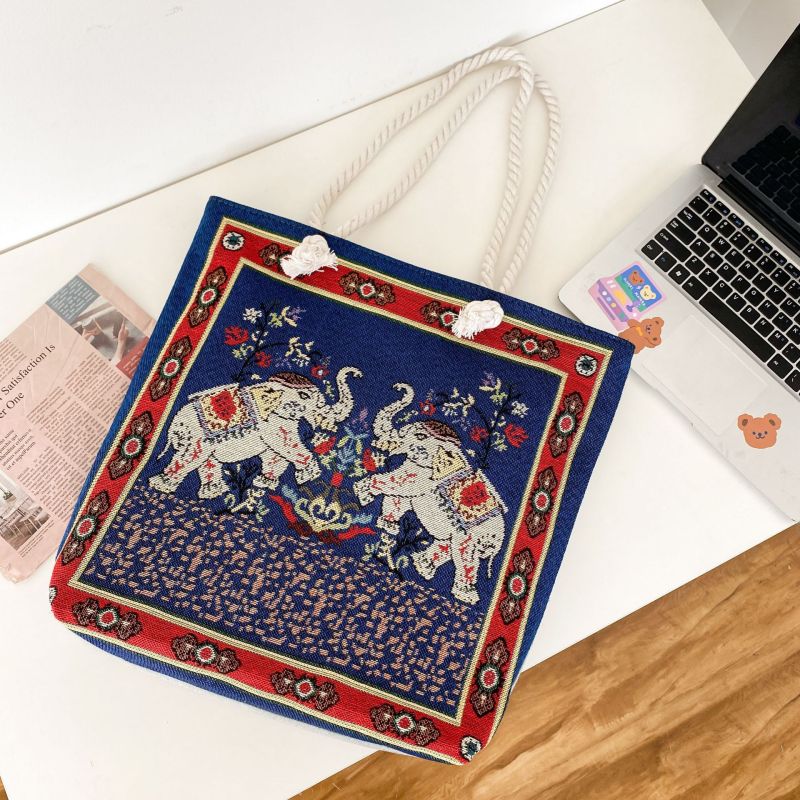 Sac à bandoulière brodé vintage de grande capacité 