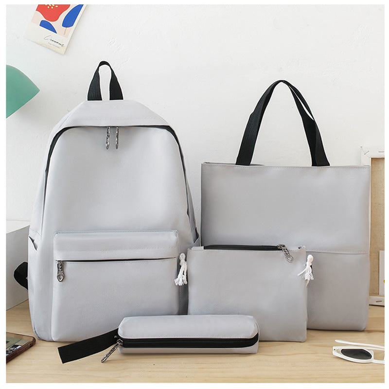 Women Fashionable Casual Solid Color Backpack Four-Piece Set