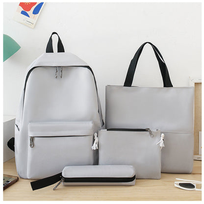 Women Fashionable Casual Solid Color Backpack Four-Piece Set