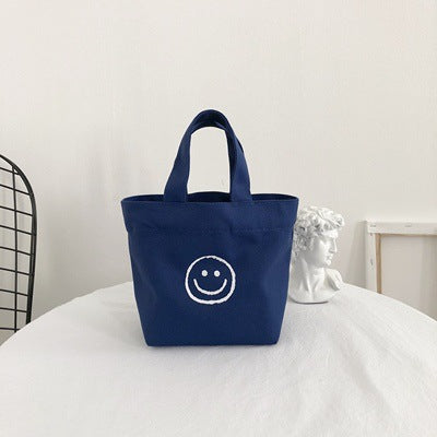 Simple Solid Color Smiley Print Canvas Shopping Bag