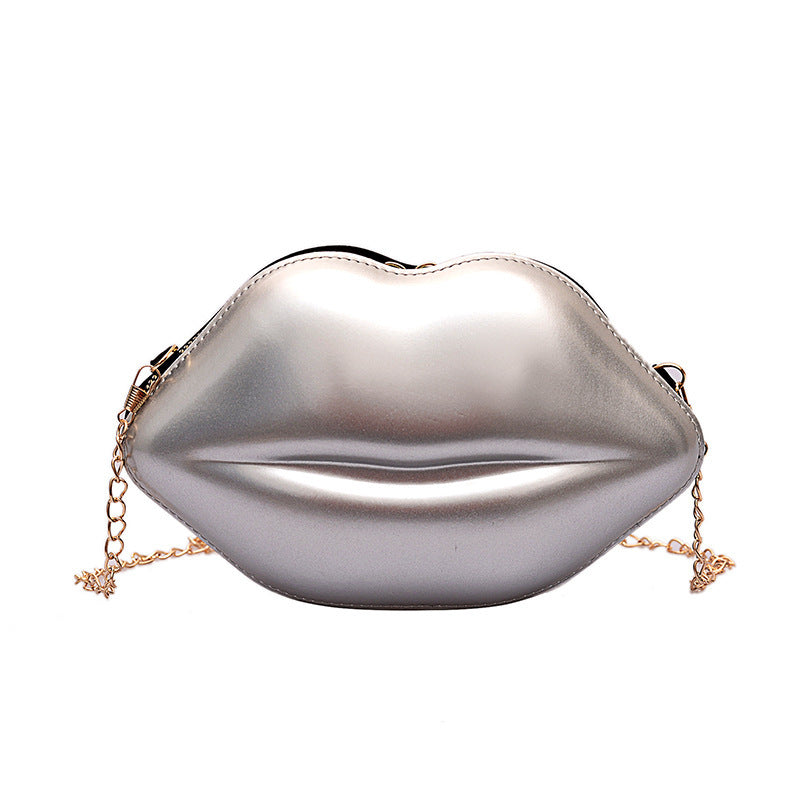 Women'S Fashion Personality Lips Patent Leather Chain One Shoulder Bag