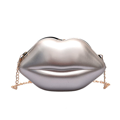 Women'S Fashion Personality Lips Patent Leather Chain One Shoulder Bag