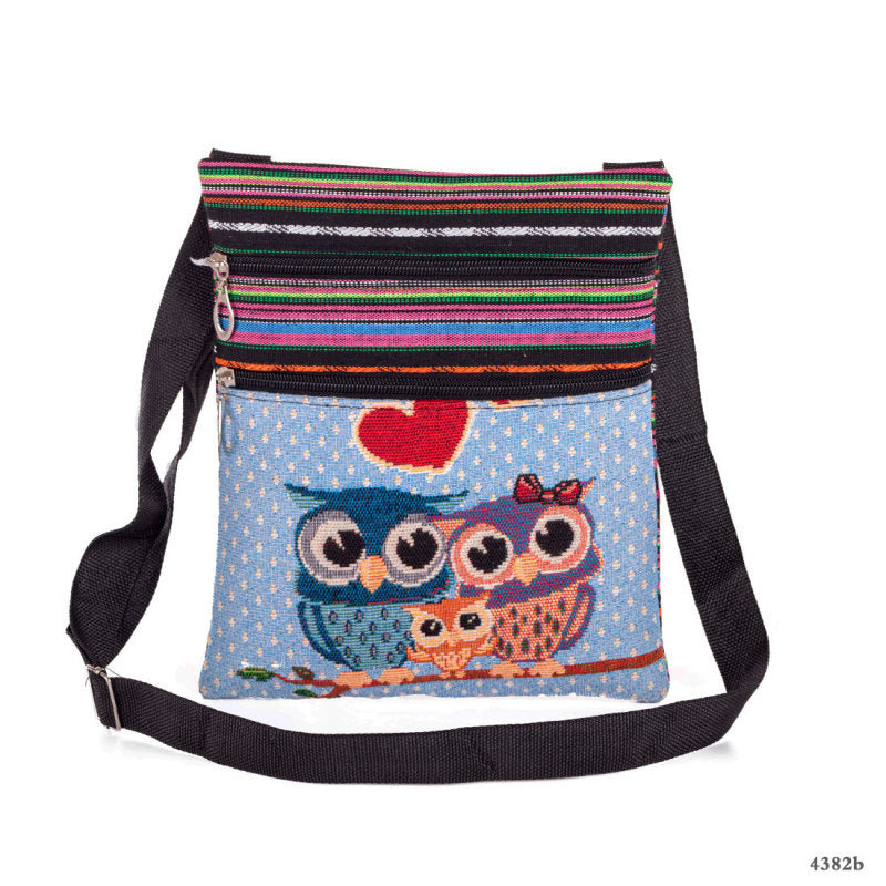 Women'S Ethnic Double Zip Owl Print Shopping Bag