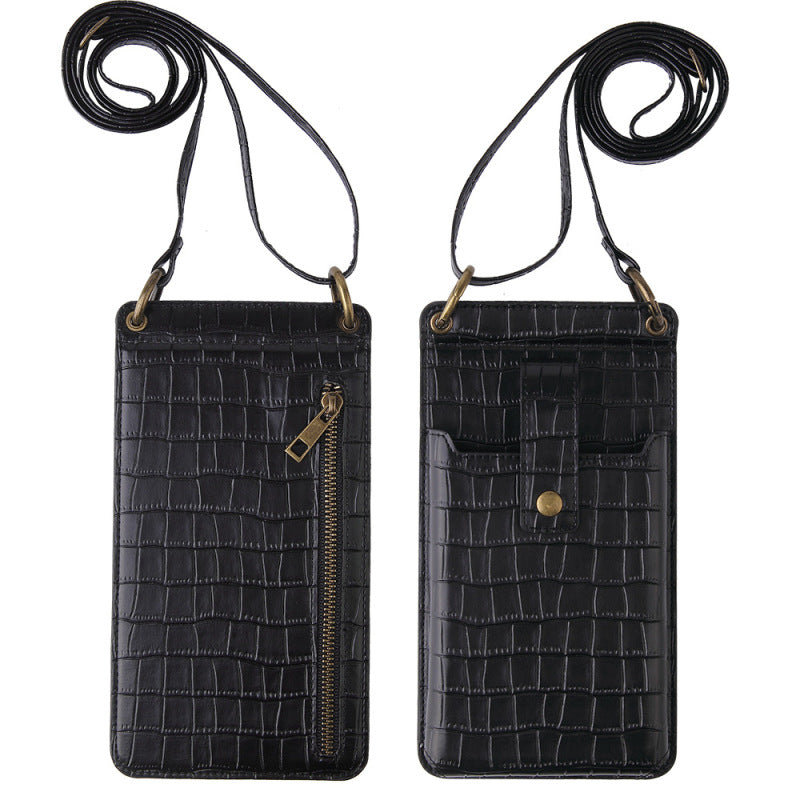 Women Fashion Multifunctional Crossbody Vertical Retro Mini One Shoulder Crocodile Pattern Coin Purse
