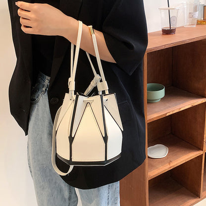 Women Fashion Car Stitching Color Contrast Stitching Bucket Handbag
