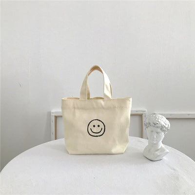 Simple Solid Color Smiley Print Canvas Shopping Bag