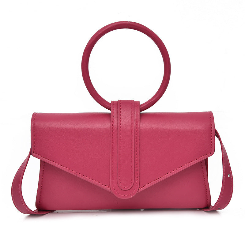 Sac à bandoulière en PU solide avec poignée en anneau couleur bonbon pour femme 