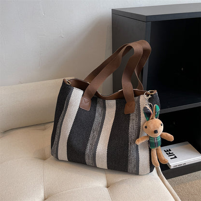 Women'S Fashion Stripe Large Capacity Canvas Tote Bag