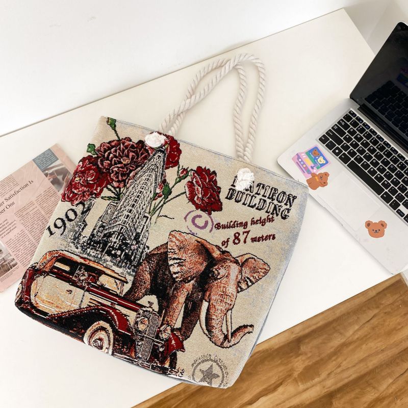 Sac à bandoulière brodé vintage de grande capacité 