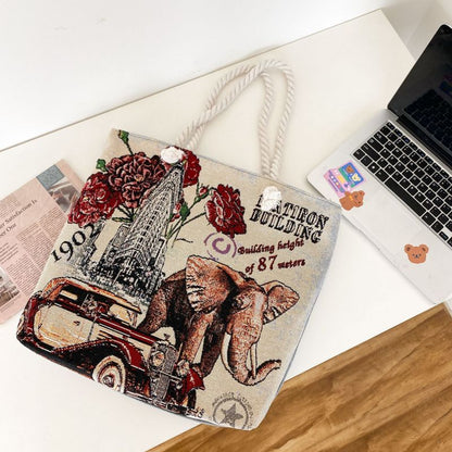 Sac à bandoulière brodé vintage de grande capacité 