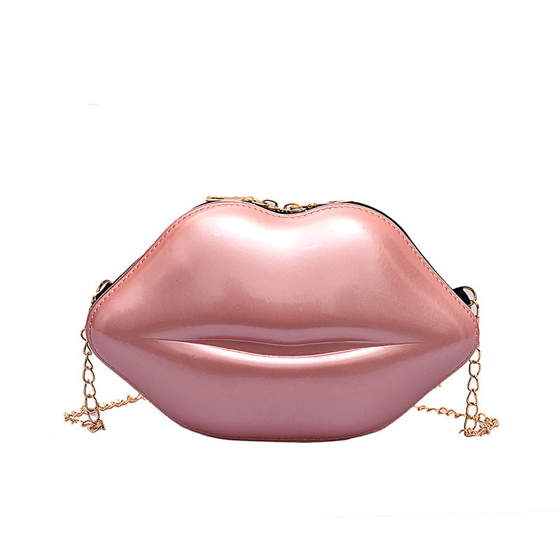 Women'S Fashion Personality Lips Patent Leather Chain One Shoulder Bag