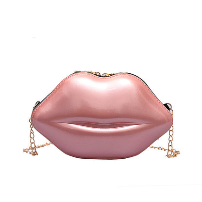 Women'S Fashion Personality Lips Patent Leather Chain One Shoulder Bag