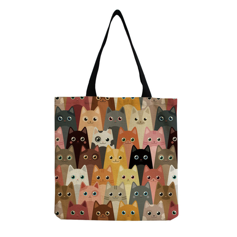 Fashionable Foldable Portable Cute Cat Group Printing Shopping Bag