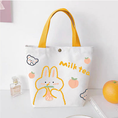 Sac de courses en toile imprimé agneau pour femme, simple et mignon, motif dessin animé 