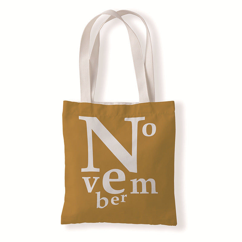 Women Fashion Creative Color Letter Month Canvas Tote Bag