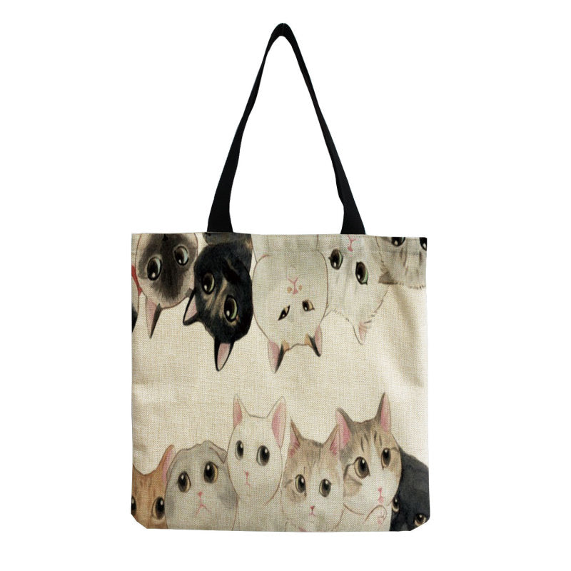 Fashionable Foldable Portable Cute Cat Group Printing Shopping Bag