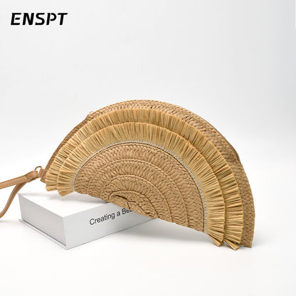 Sac à pompons ethnique tissé tendance pour femme 