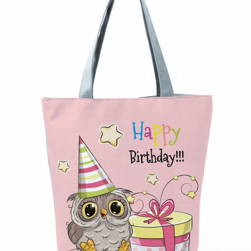 Simple White Creative Cartoon Owl Print Shopping Bag
