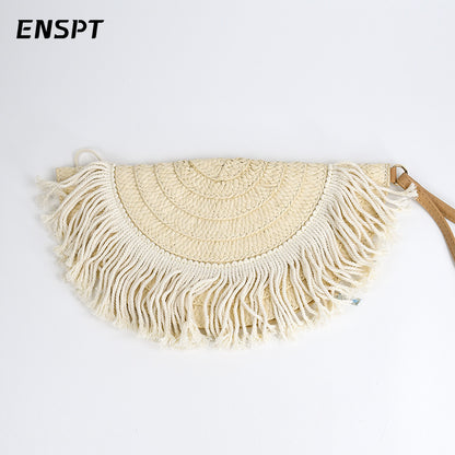 Sac à pompons ethnique tissé tendance pour femme 