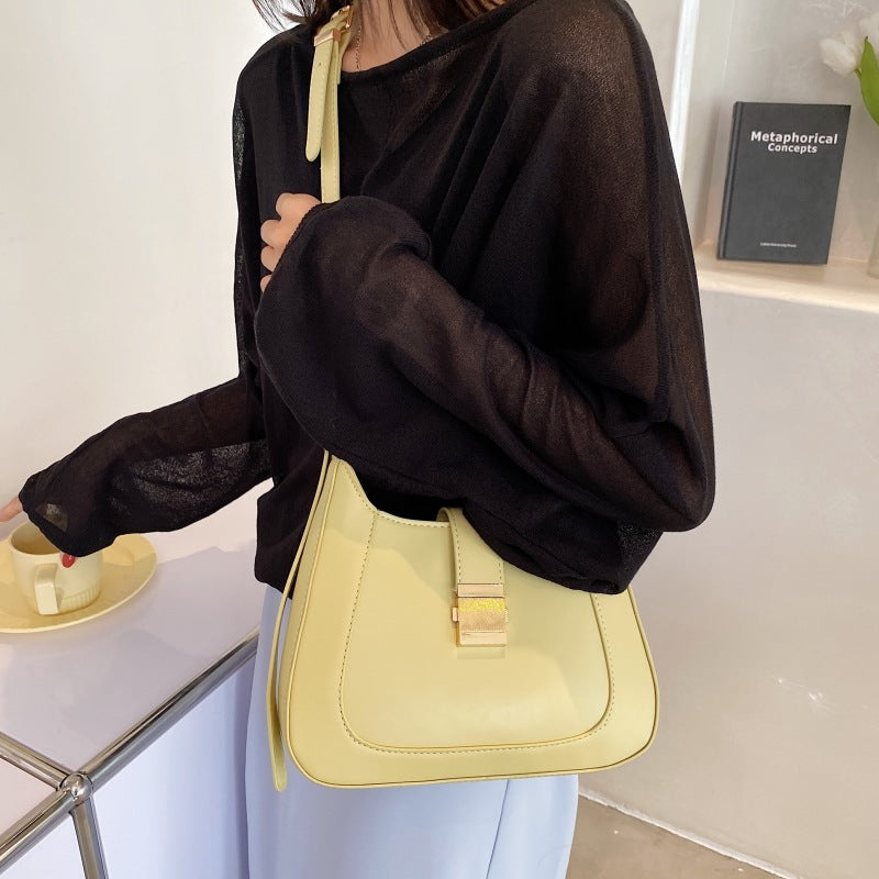 Women Casual Buckle Design Solid Color PU Shoulder Bag