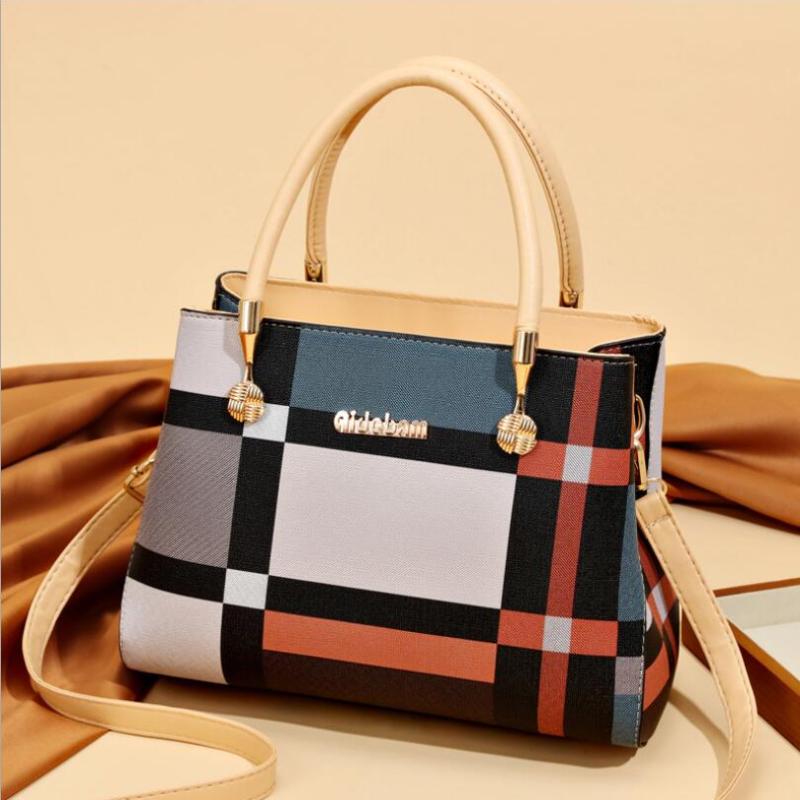 Women Elegant Color Blocking Large Capacity PU Handle Bag
