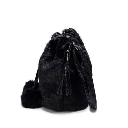 Sac seau à cordon de serrage en peluche léopard vintage mode automne hiver 