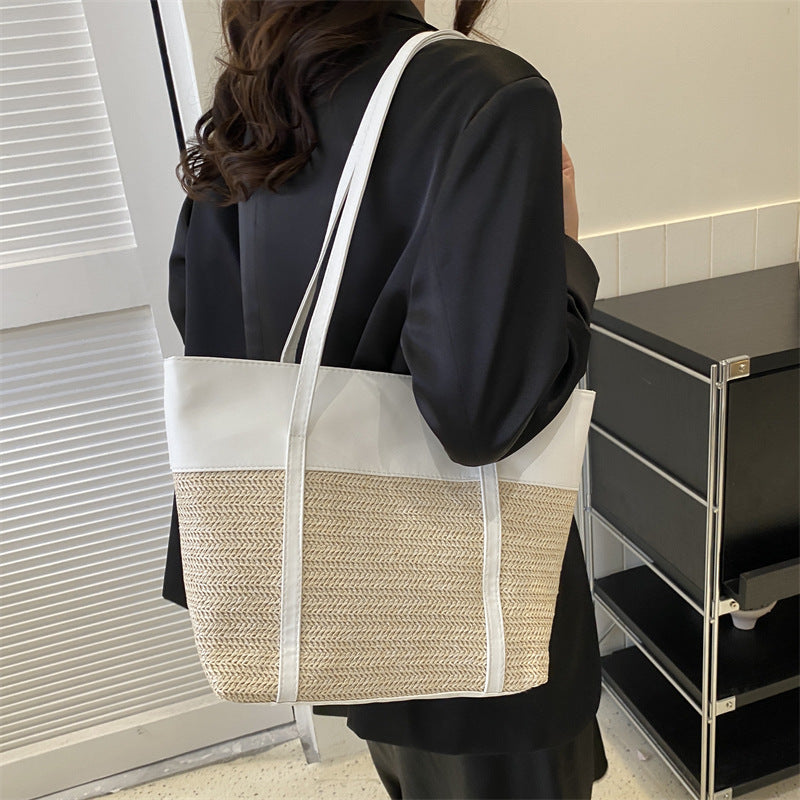 Women Fashionable Straw Woven Large Capacity Shoulder Tote Bag