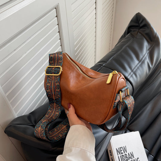 Women Fashion Solid Color PU Zipper One Shoulder Pillow Crossbody Bag