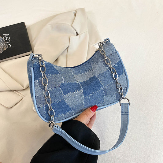 Sac à bandoulière rétro en denim pour femme, style décontracté, simple et à chaîne 