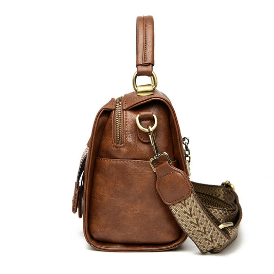 Women Fashion Casual Retro Solid Color Handbag