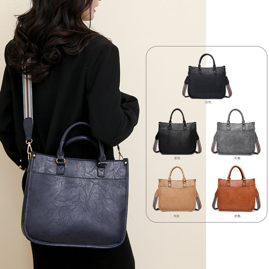 Women Fashion Retro Large Capacity PU Handle Shoulder Bag