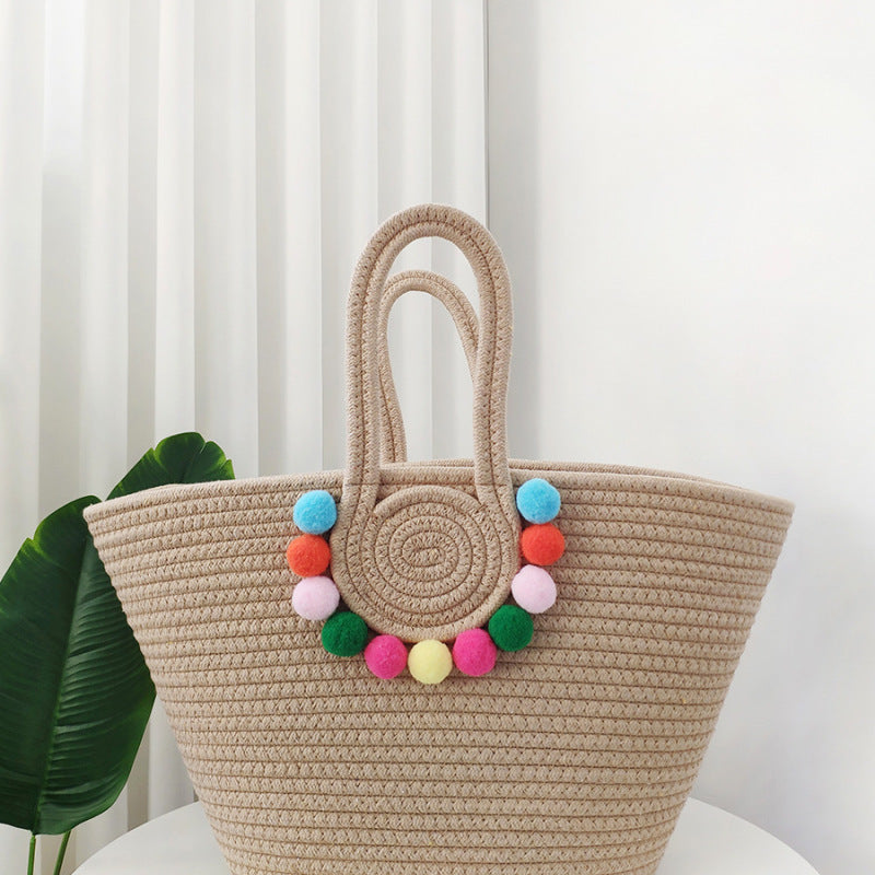 Holiday Beach Simple Cotton Rope Woven Large Capacity Straw Handbag