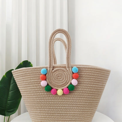 Holiday Beach Simple Cotton Rope Woven Large Capacity Straw Handbag