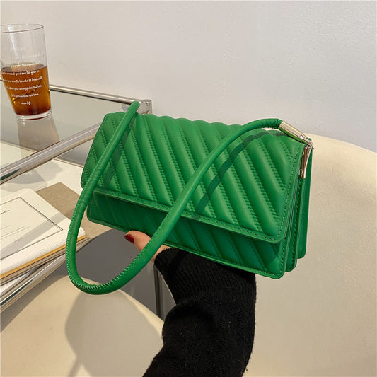 Sac à main en PU à rabat et boucle pour femme, motif rayé, gaufré, couleur unie 