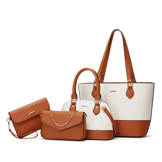 Women Fashion Casual Simple Contrast Color Handbag 4-Piece Set