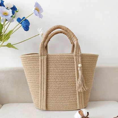 Holiday Beach Simple Fashion Cotton Rope Woven Straw Handbag