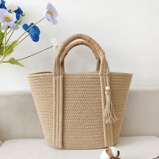 Holiday Beach Simple Fashion Cotton Rope Woven Straw Handbag